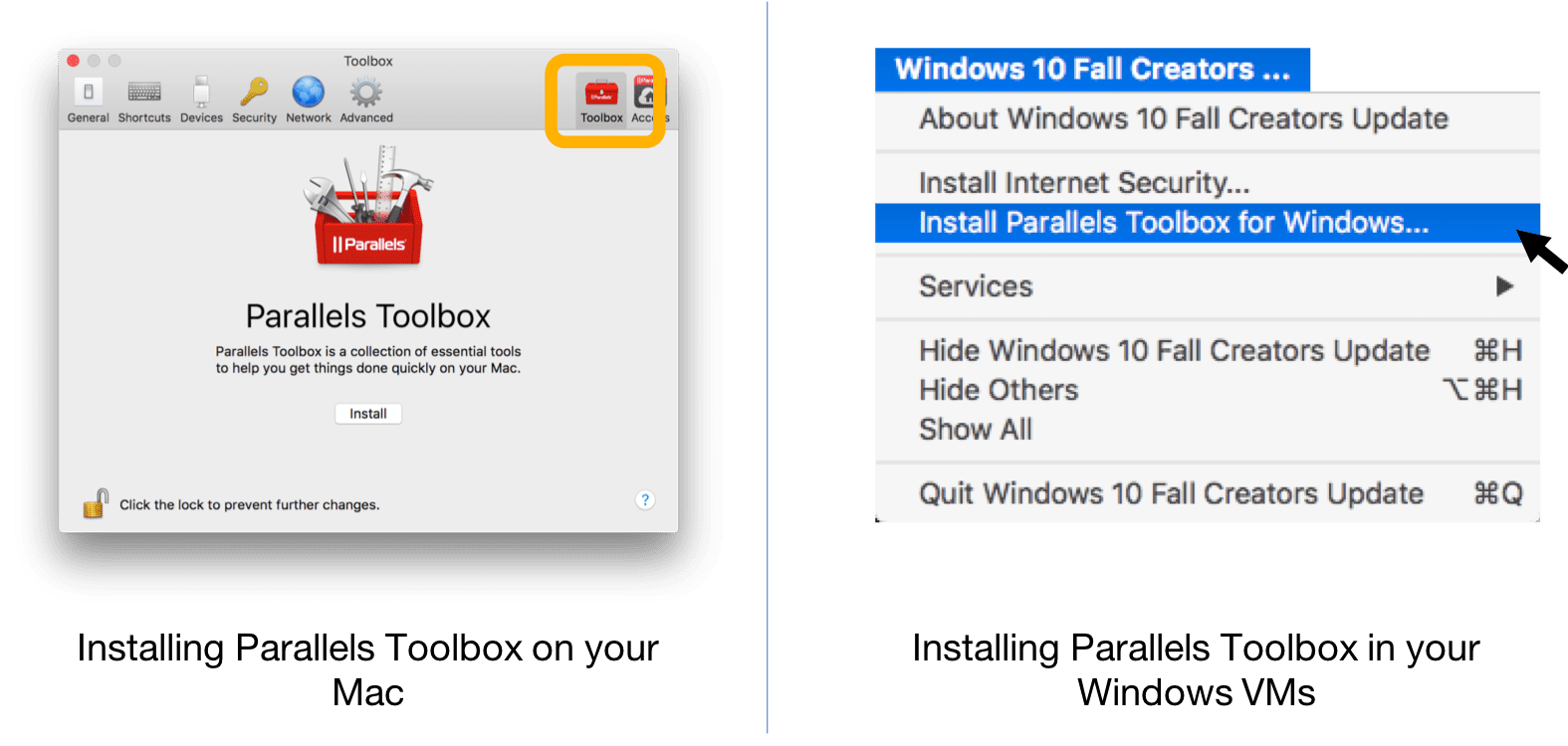 Install Parallels Tools from Parallels Desktop