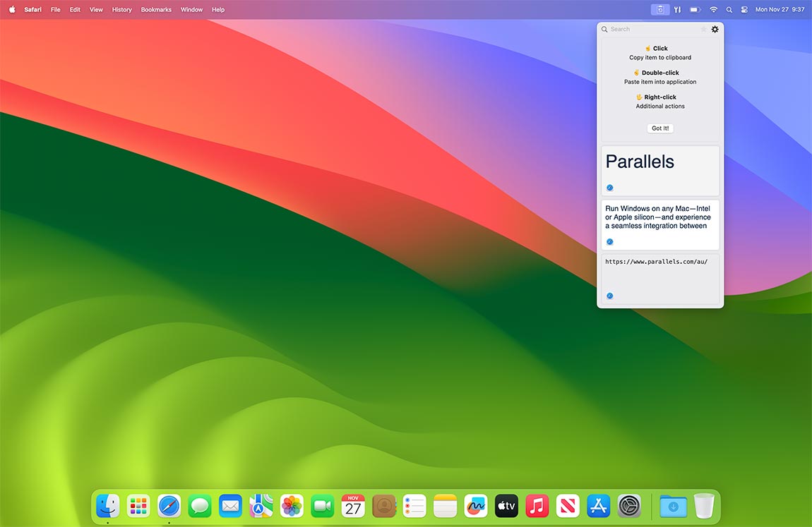 Clipboard History screen