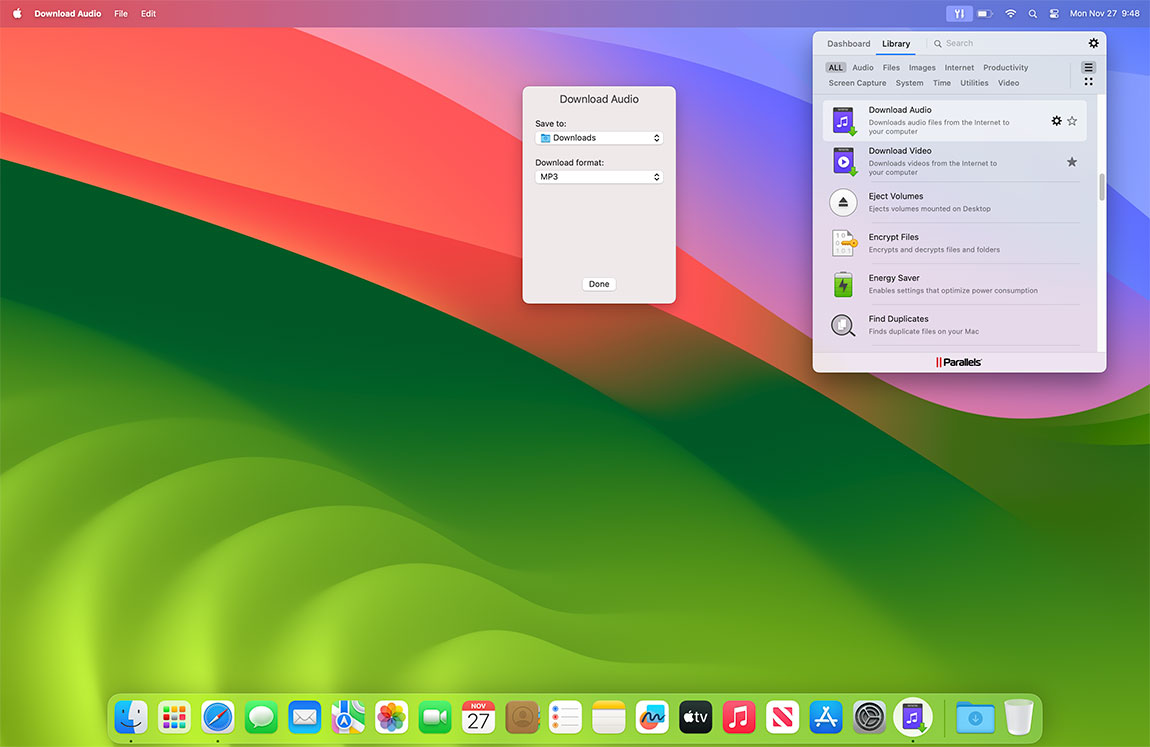Download Audio screen