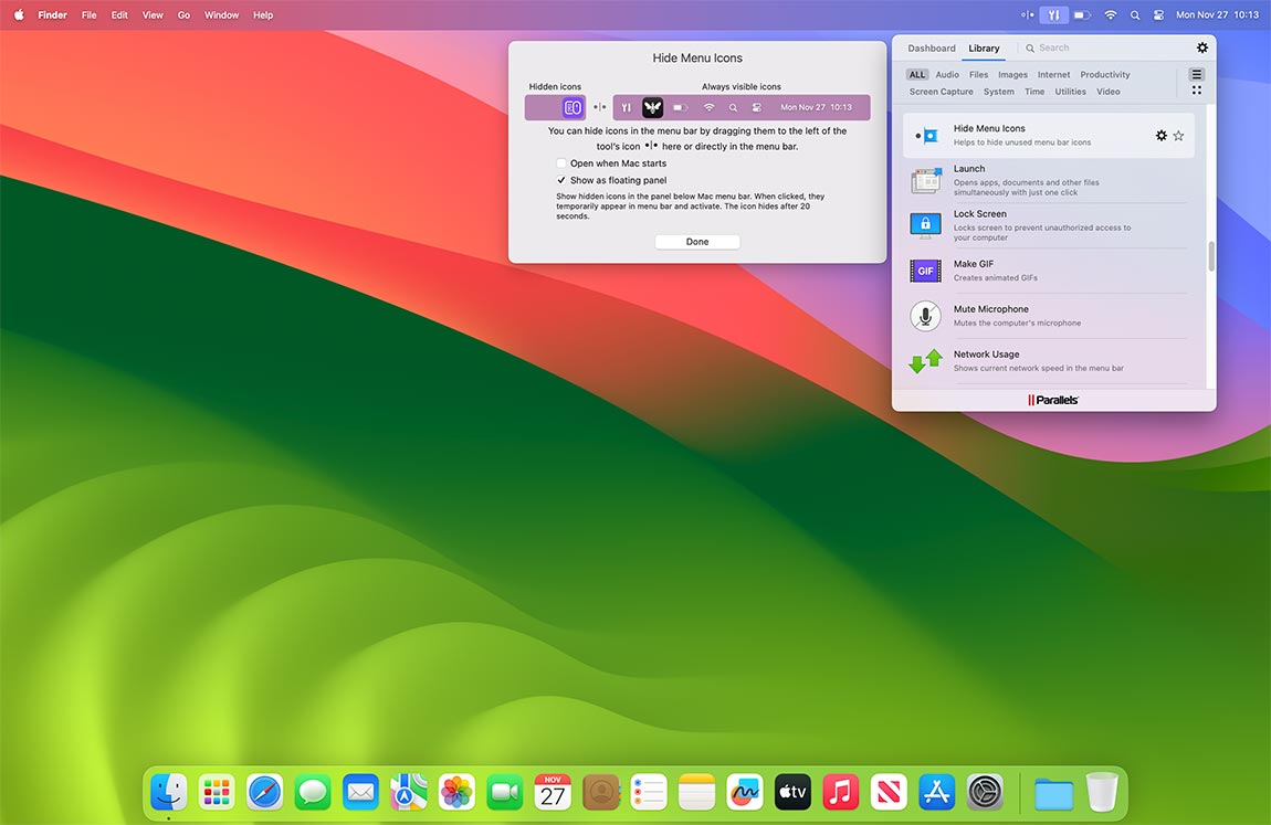Hide Menu Icons screen