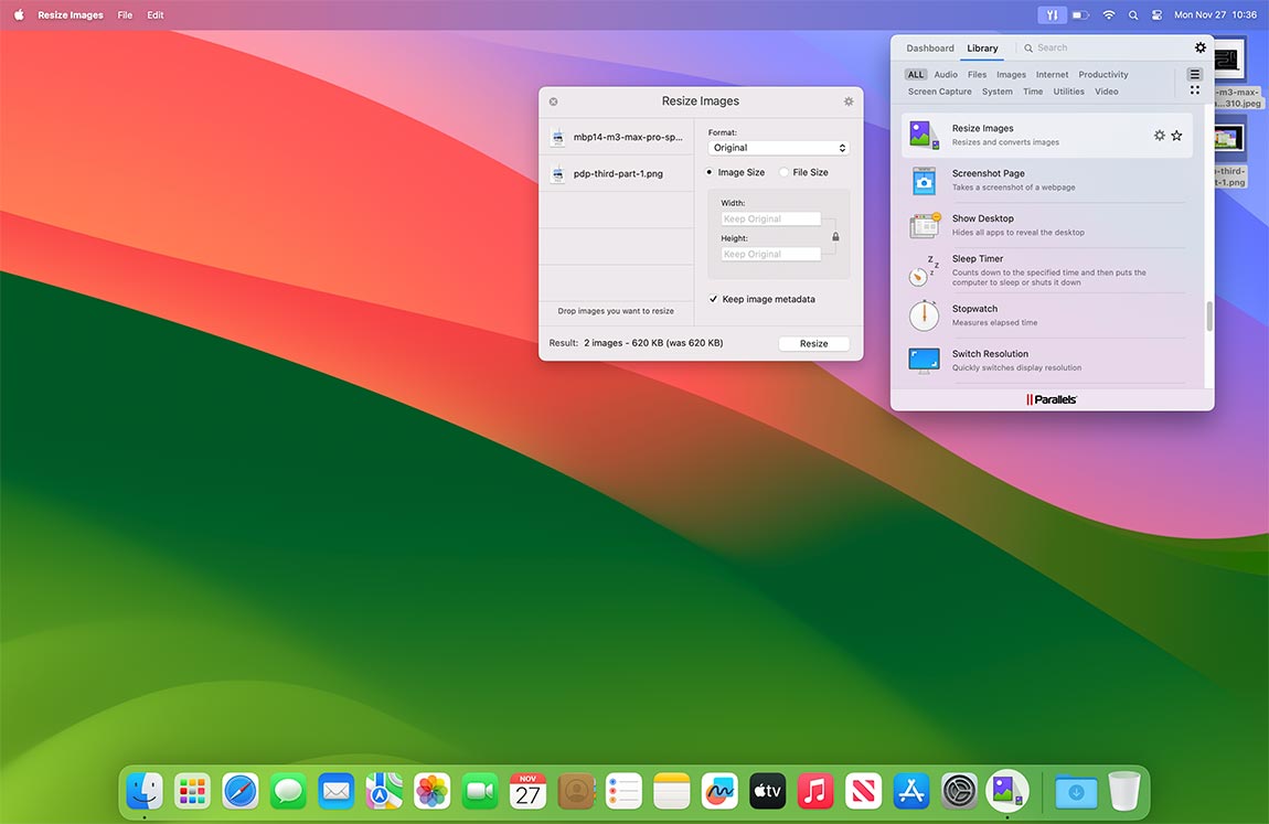 Resize Images screen