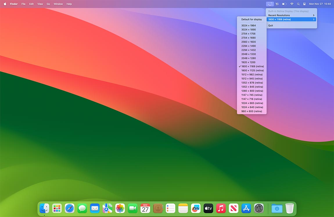 Switch Resolution screen