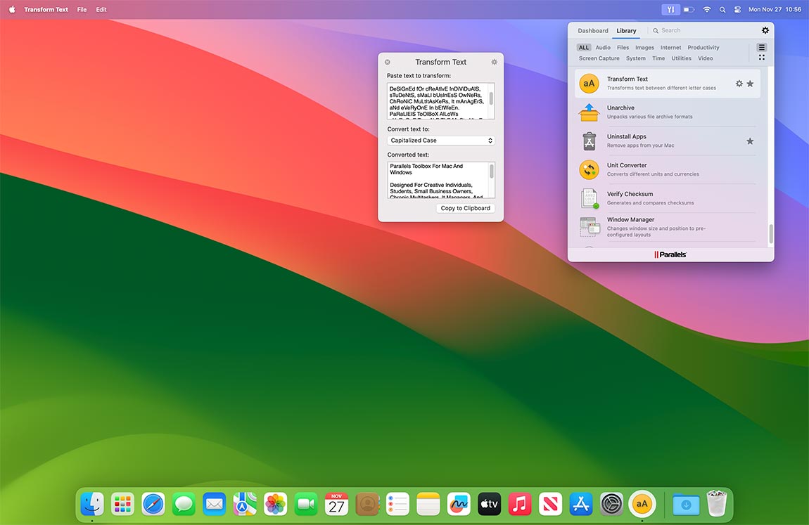 Transform Text screen