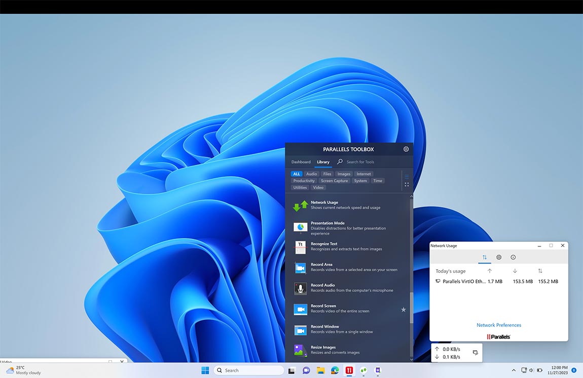 Network Usage screen