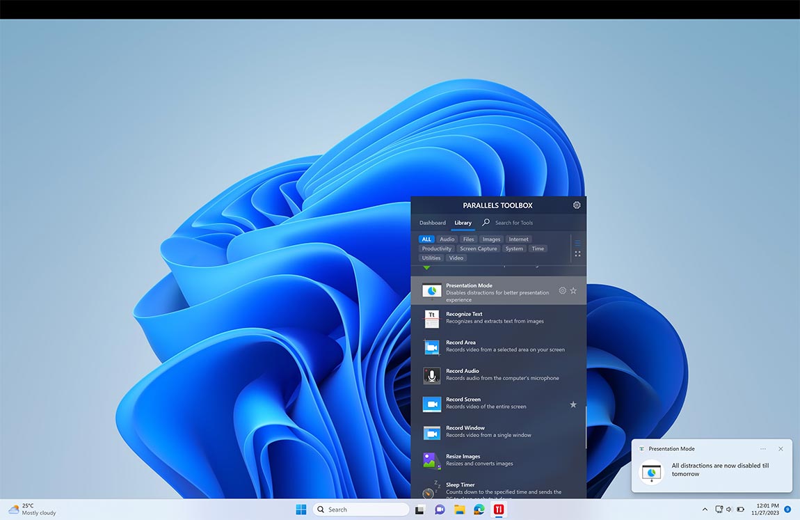 Presentation Mode screen