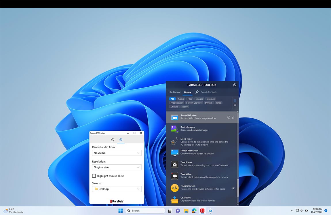 Record Window screen