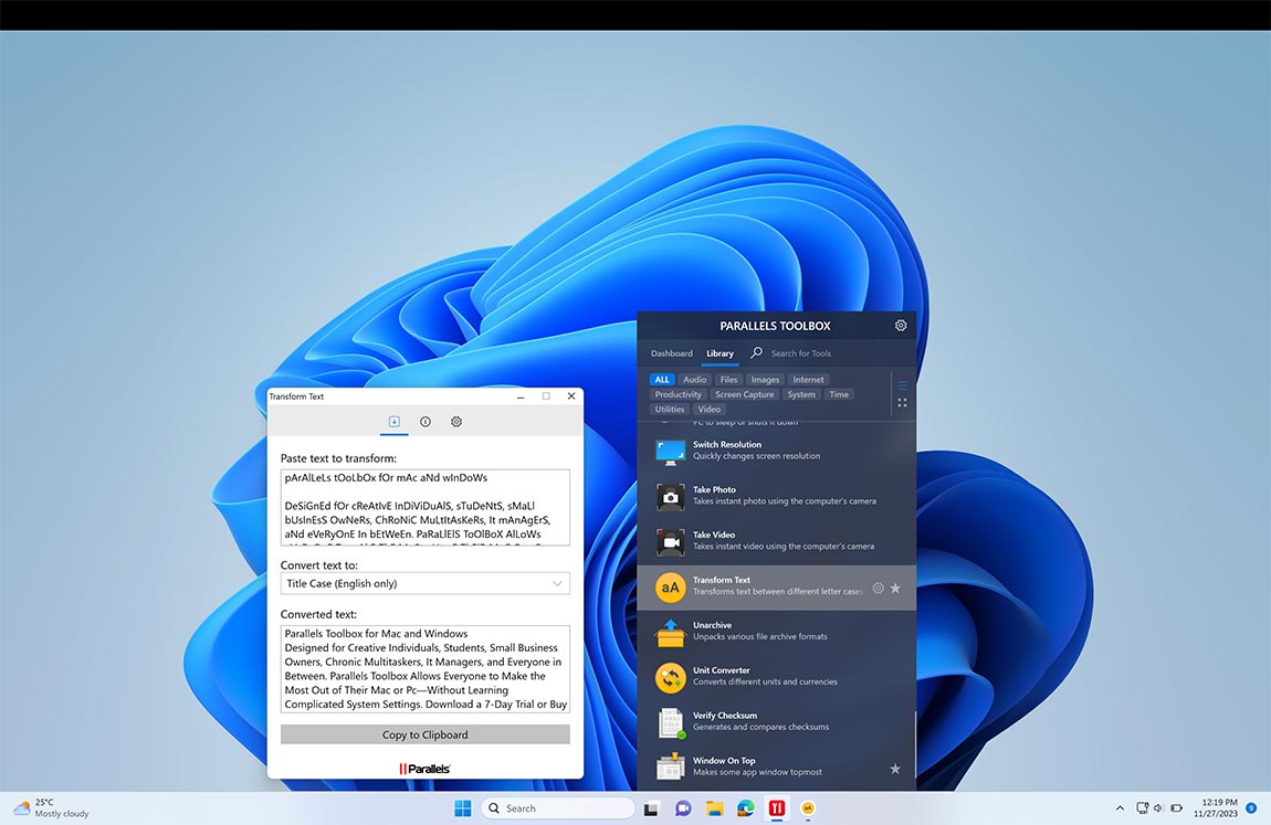 Transform Text screen